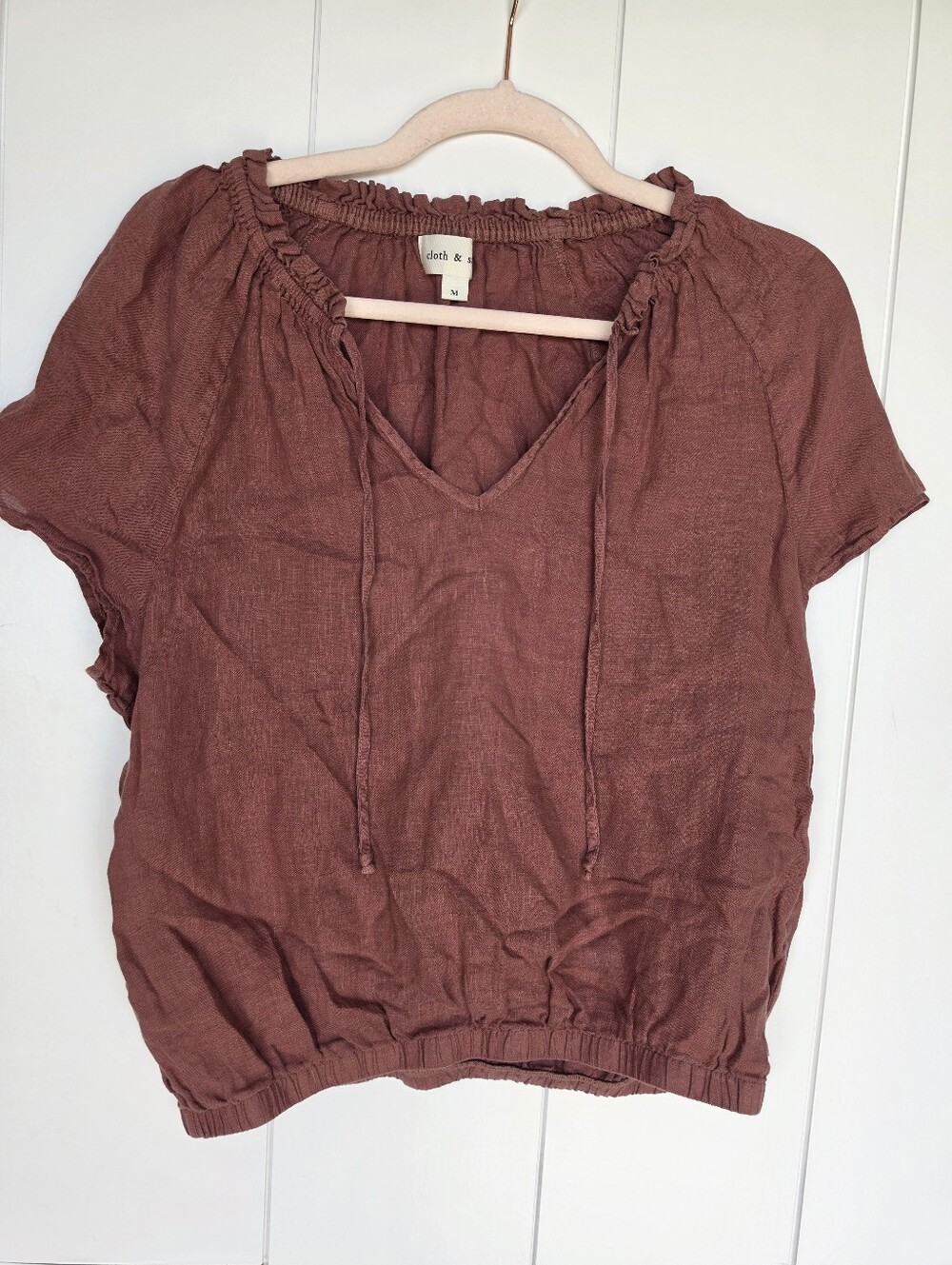 Cloth & Stone 100% Linen V-Neck Cap Sleeves Blouse Size M
